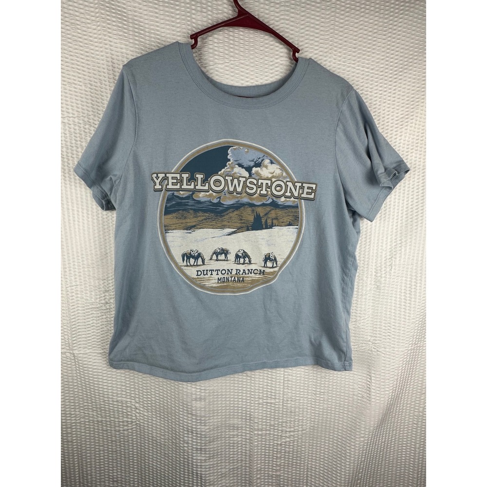 Yellowstone Dutton Ranch‎ Montana Graphic T-Shirt Light Blue XL TV Show Series